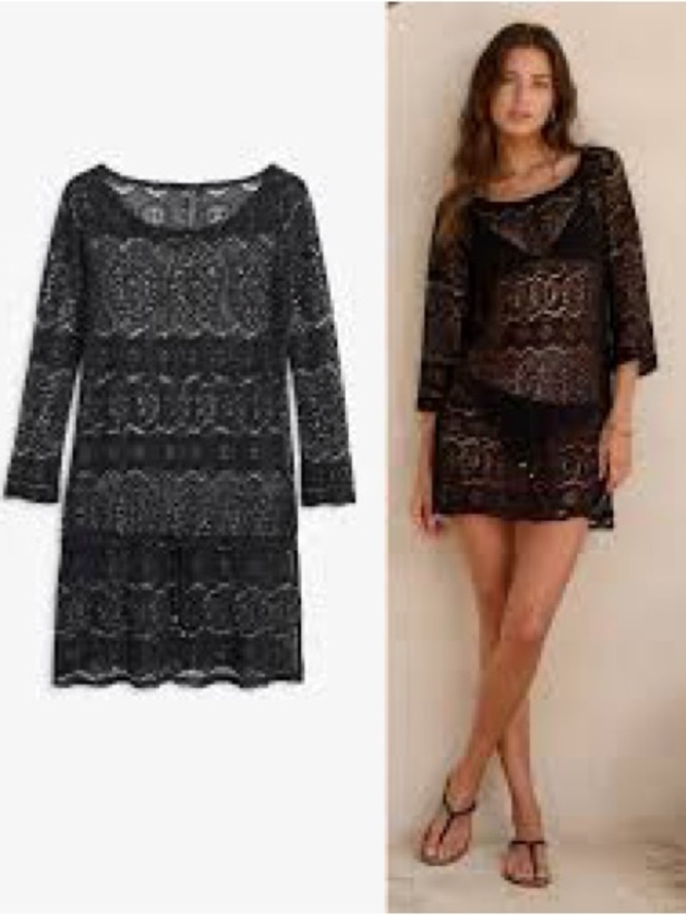 Ralph Lauren Black Lace Sheer Beach Cover-Up Dress size M/L